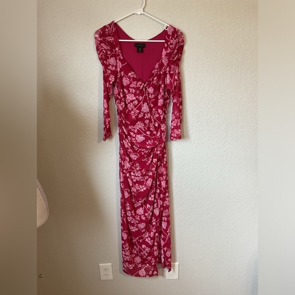 House of Harlow Floral Mesh Front Slit Pink Midi Dress Size Medium - Picture 4 of 11